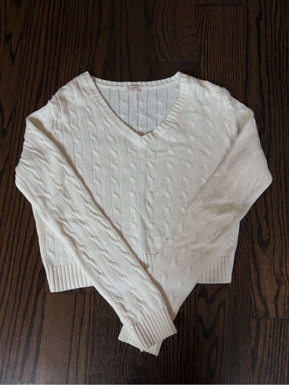 Brandy Melville Cream Cable V-Neck Sweater